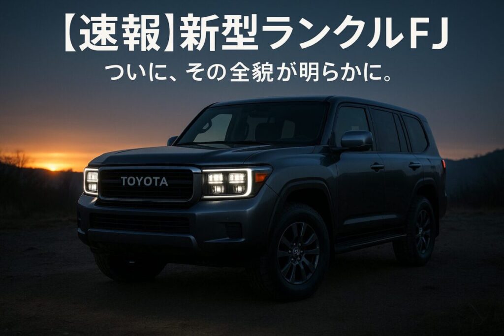 夜明け前のオフロードに佇む、新型ランクルFJ（角目仕様）。この記事のテーマである「新型ランクルFJの全貌解説」を象徴する一枚。