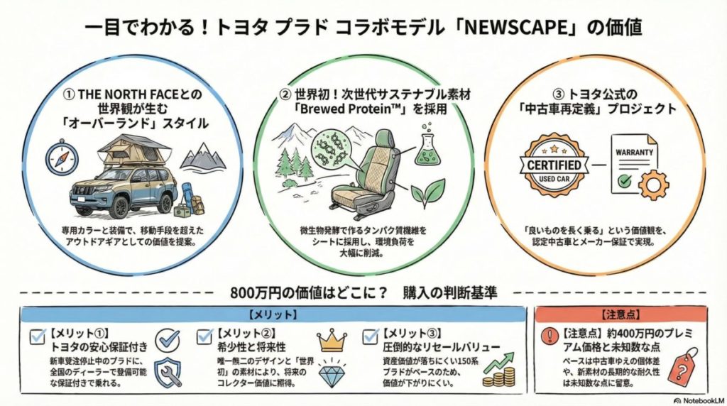 図解『トヨタ「ランドクルーザープラド」コラボの価値は？話題の「NEWSCAPE」購入検討者が知るべき戦略的価値とリセールの真実』