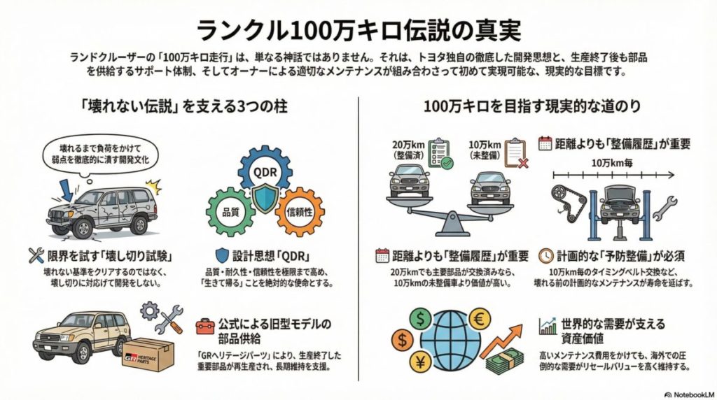 図解『ランクルの寿命は100万キロって本当？「壊れない伝説」の真実と長く乗るための条件』
