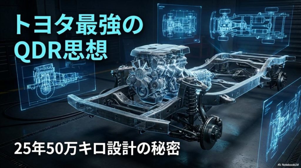 ランドクルーザーの強靭なシャシー構造を可視化した3Dレンダリング画像。この記事のテーマである「ランクル 100万キロ」を支えるQDR思想を象徴する一枚。