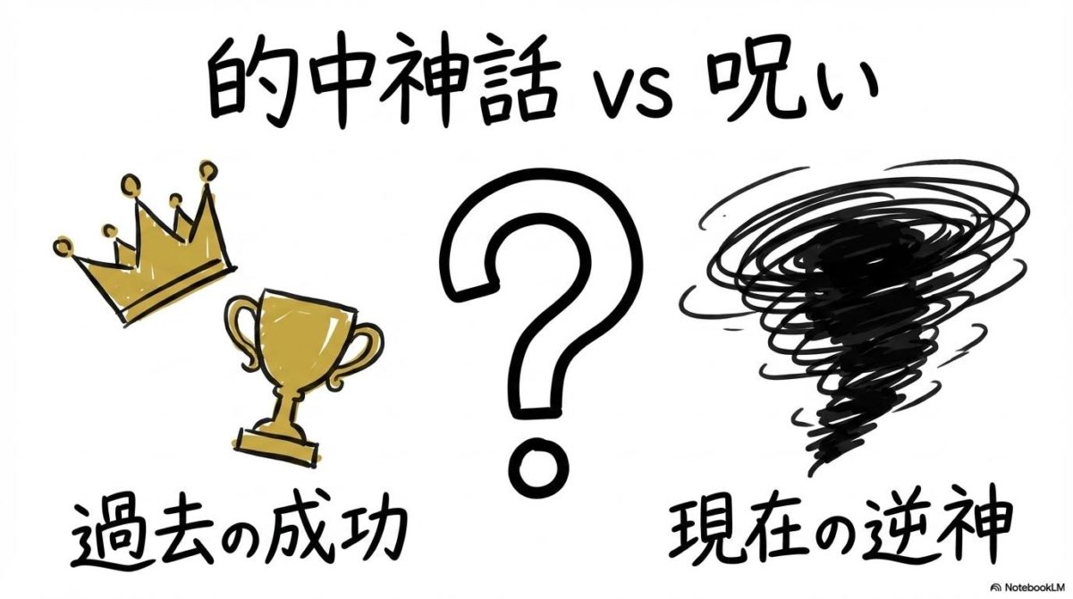 「粗品と桜花賞の相性」の図解。[左側の要素]と[右側の要素]を[構図名]で対比させた画像。